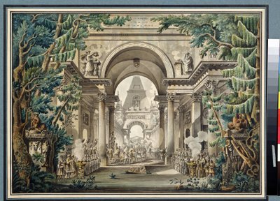""La procession au temple"" (Procession i ett tempel) Scenografi för en pjäs. Akvarell av Louis Jean Desprez (1743-1804) Pushkin-museet, Moskva av Louis Jean Desprez