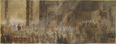 Kung Gustav III av Sverige (1746-1792) deltar i julmässa i Peterskyrkan i Vatikanen, 1783 - Kung Gustav III av Sverige närvarar i julmässa i Peterskyrkan i Vatikanen av Louis Jean Desprez