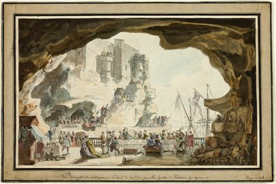 Utsikt över Grotta di Palazzo med bankett av Louis Jean Desprez