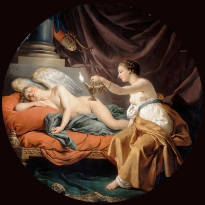 Psyche Överraskande sovande Amor av Louis Jean François Lagrenée