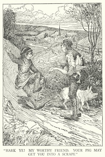 "Horka! Min värdiga vän, din gris kan få dig att skrapa" (litho) av Louis John Rhead