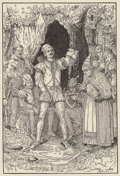 Här är pengar nog herre, citerar Lille John, att betala räkningen av Louis John Rhead