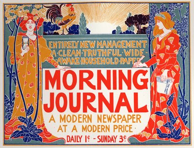 Litteratur. Morgontidning, tidning. Affisch av Louis Rhead, USA, ca 1895 (affisch) av Louis John Rhead