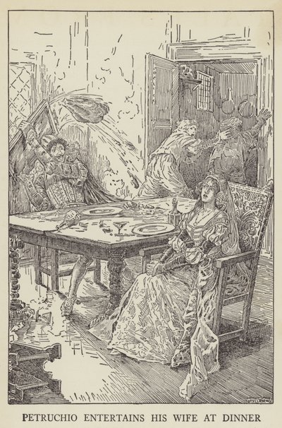 Petruchio underhåller sin fru vid middagen av Louis John Rhead