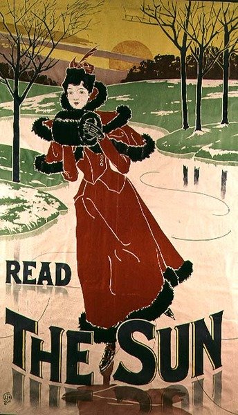 Affisch som annonserar tidningen "The Sun", 1897 av Louis John Rhead