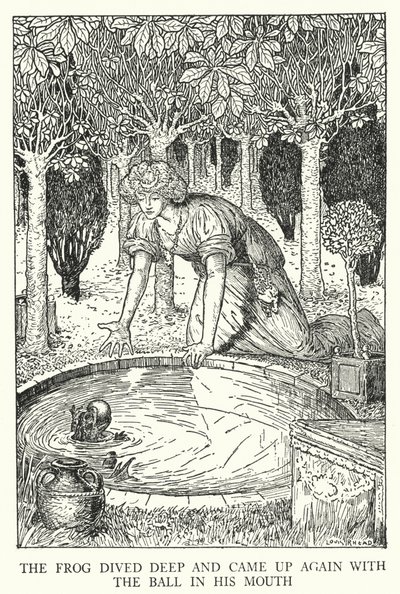 Grodan dök djupt och kom upp igen med bollen i munnen (litho) av Louis John Rhead