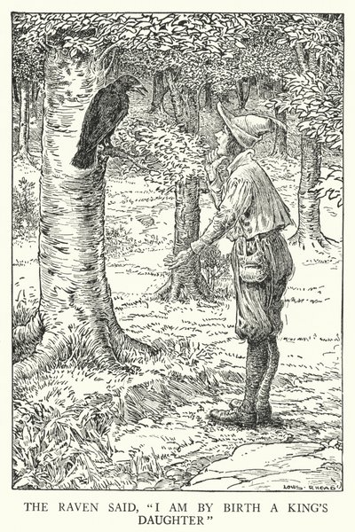 Korpen sa: "Jag är av födseln en kungadotter" (litho) av Louis John Rhead