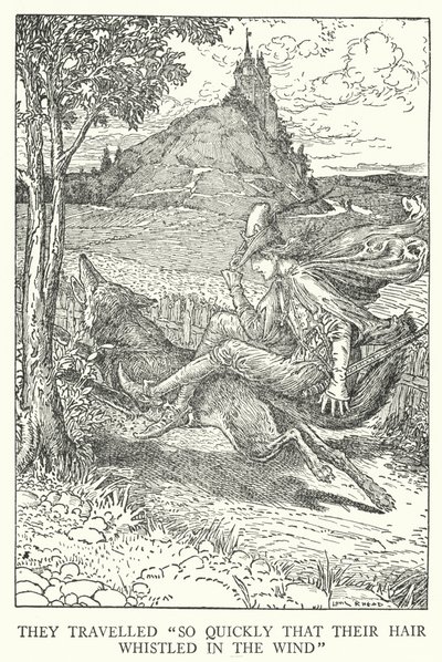 De reste "så snabbt att deras hår visslade i vinden" (litho) av Louis John Rhead