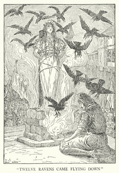 "Tolv korpar kom flygande ner" (litho) av Louis John Rhead