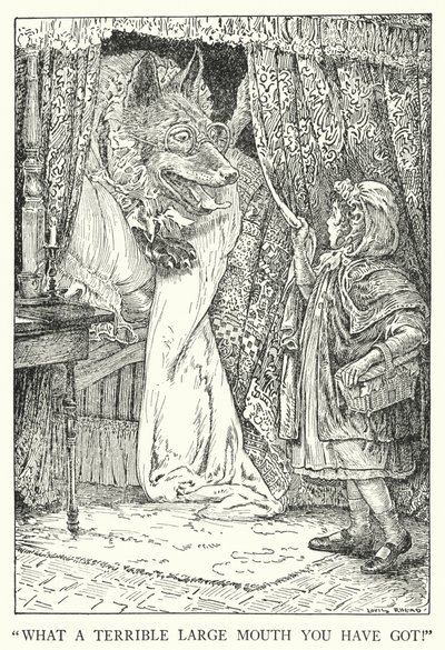 "Vilken fruktansvärt stor mun du har!" (litho) av Louis John Rhead