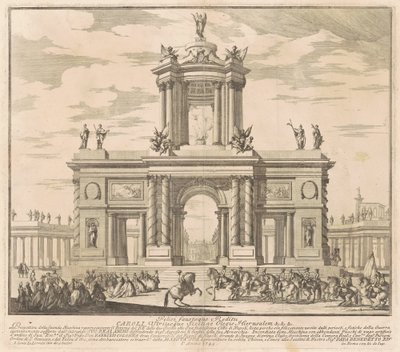 Seconda Macchina för Chinea 1745: Triumfbåge för kung Charles av Bourbons återkomst till Neapel av Louis Joseph Le Lorrain