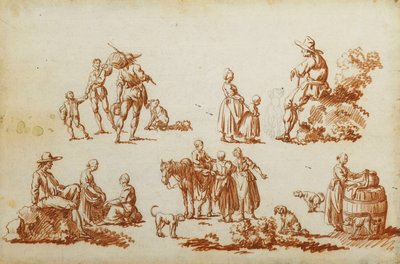 Studier av figurer och djur, av Francois Louis Joseph Watteau