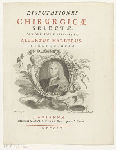 Porträtt av Albrecht von Haller Albert Haller (titel på objekt) Titelsida för: Albrecht von Haller, Selected Surgical Discourses, 1755 av Louis Joubert