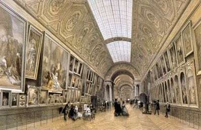 Grande Galerie, Louvren, ca 1850 (ritning) av Louis Jules (after) Arnout