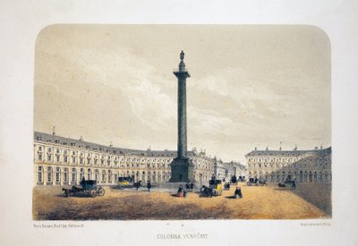 Vendome Column, Paris. Litografi akvarell, illustration av Arnout, i "Album, souvenirs de Paris", Daziaro redaktör, Paris av Louis Jules Arnout
