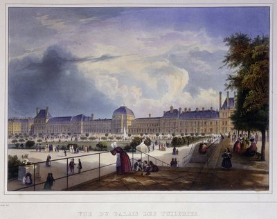 Utsikt över Palais des Tuileries - i ""Paris en 1837"" av Arnout av Louis Jules Arnout