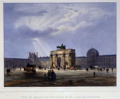Utsikt över Palais des Tuileries och karusellen - i "" Paris en 1837"" av Arnout av Louis Jules Arnout