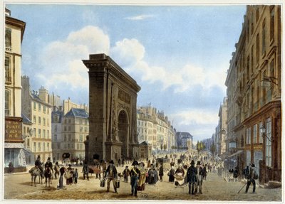 Porte de St Denis- i "Promenera i Paris och dess omgivningar", designad av Jacottet och Benoist, ca. 1840 av Louis Julien Jacottet