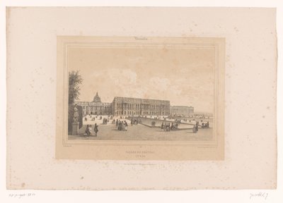Utsikt över slottet i Versailles från trädgårdarna Facade du Château, Côté du Parc (titel på objekt) Ansikten i och runt Paris (serietitel) Versailles (serietitel på objekt) av Louis Julien Jacottet