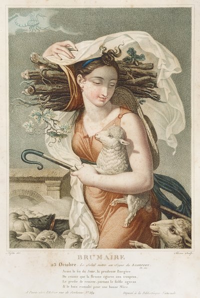 Brumaire (oktobernovember), andra månaden i den republikanska kalendern, graverad av Tresca, franska, c.1794 (gravyr) av Louis Lafitte