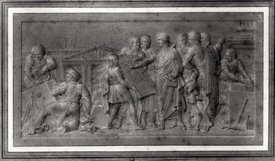 Förbättringar för Paris, studie för en lågrelief, tidigt 1800-tal (penna på papper) (s/v foto) av Louis Lafitte