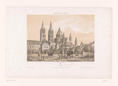 Zicht op de Abbaye aux Hommes met de Saint-Étienne Church te Caen Caen. Den store Etienne, eller Människoklostret (titel på objektet) Hedendaags Frankrijk (serietitel) Frankrike nuförtiden (serietitel på objekt) av Louis Le Breton