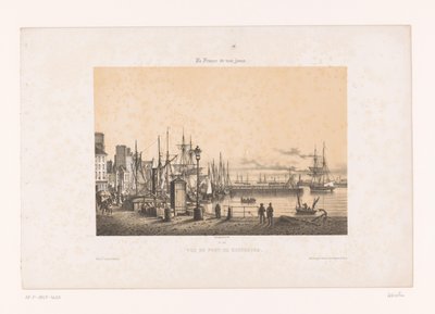 Utsikt över hamnen i Cherbourg Vue du port de Cherbourg (titel på objekt) Contemporary France (serietitel) La France de nos jours (serietitel på objekt) av Louis Le Breton