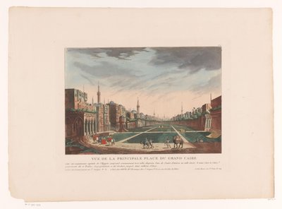 Utsikt över ett torg i Kairo Vue de la Principale Place du Grand Caire (titel på objekt) Stadsbilder i Italien, Spanien och Egypten (serietitel) av Louis Lecoeur