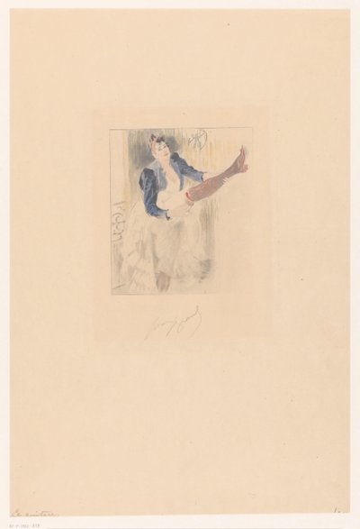 Cancan dansare spelar gitarr på hennes ben La guitare (titel på objekt) av Louis Legrand (signed by artist)