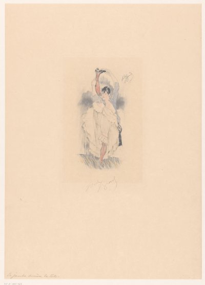 Cancan dansare med benet sträckt bakom huvudet La jambe derrière la tête (titel på objekt) av Louis Legrand (signed by artist)