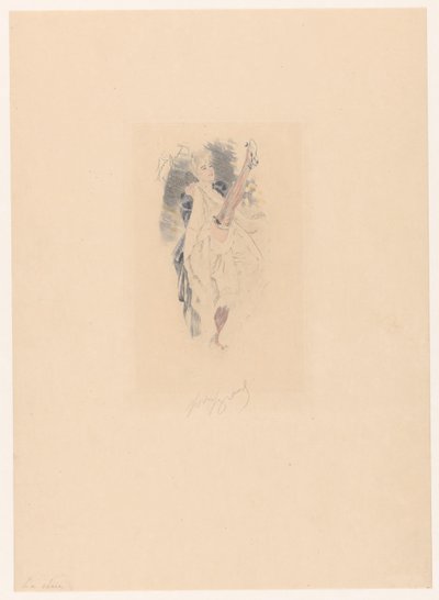 Cancan-dansare med höjt ben La series (titel på objekt) av Louis Legrand (signed by artist)