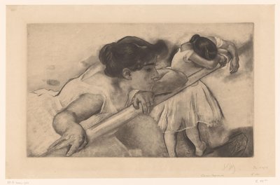 Två ballerinor vid en balettbar En nage (titel på objekt) Unga ballerinor (serietitel) Les Petites du ballet (serietitel) av Louis Legrand (signed by artist)