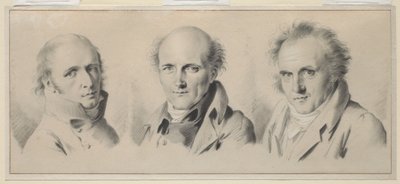 Porträtt av Charles Percier, Pierre-Francois Leotard Fontaine och Claude-Louis Bernier, före 1807 av Louis Leopold Boilly