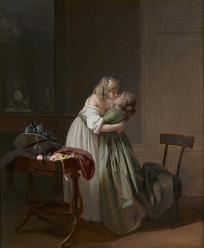 Två unga kvinnor kysser Två unga kvinnor kysser, ca 1790-1794. av Louis Leopold Boilly