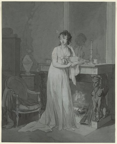 Kvinna framför en öppen spis, ca. 1803. av Louis Leopold Boilly