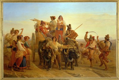 Skördemaskinernas ankomst till Pontins träskmarker ... av Louis Leopold Robert