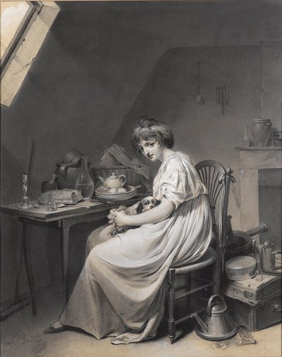 Louis-Léopold Boilly - Ung flicka med sin hund av Louis Leopold Boilly