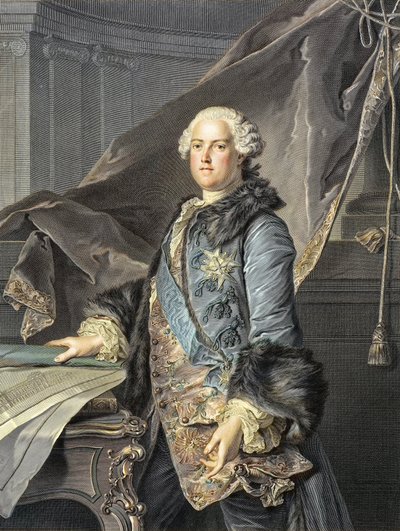 Abel Francois Poisson de Vandieres (1727-81) Marquis de Marigny - Direktör för kungens byggnader; bror till Madame de Pompadour - Porträtt av Abel-Francois (Abel Francois) Poisson, monsieur de Vandieres, Marquis de Marigny, generaldirektör för Batim av Louis M. (after) Tocque