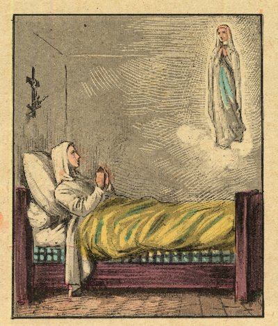 Bernadette Soubirous (1844-1879) - Gravyr från "" Religiös undervisning vid ögonen. Underbart album” av Louis Maitrejean och Georget Ramond - Frankrike 1910 av Louis Maitrejean