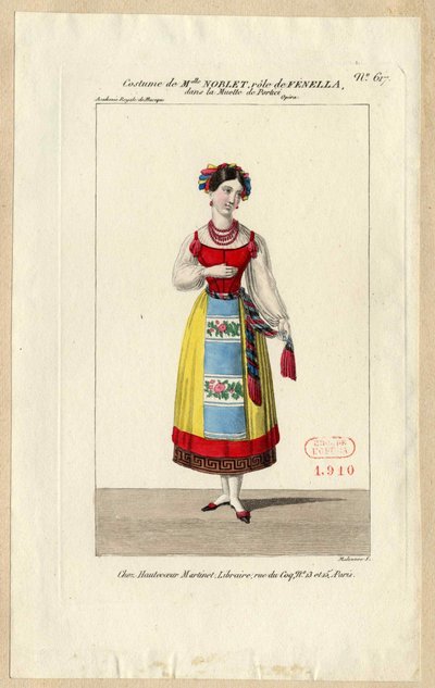 Miss Noblet som Fenella. Kostymdesign för operan La muette de Portici, 1828. av Louis Maleuvre