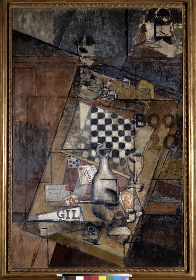 Stilleben med schack. Målning av Louis Markus känd som Louis Marcoussis (1878-1941) av Louis Marcoussis