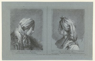 Porträtt av en Moskovig mjölkjungfru och en finsk piga Tête de laitiere Moscovite (titel på objekt) Tête de Servante Finoise (titel på objekt) av Louis Marin Bonnet