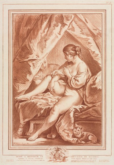Ung kvinna sittande på en säng, före 1764. av Louis Marin Bonnet