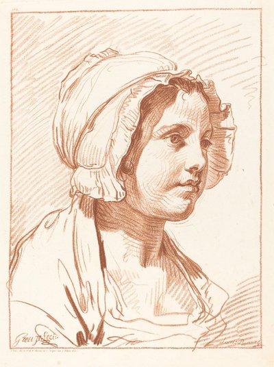 Chef för en ung kvinna som bär en keps av Louis Marin Bonnet after Jean Baptiste Greuze