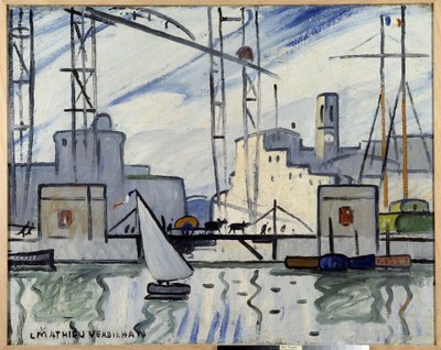Marseille, färjebron Målning av Louis Mathieu Verdilhan (1875-1928) ca. 1918-1920 Musee Cantini, Marseille av Louis Mathieu Verdilhan