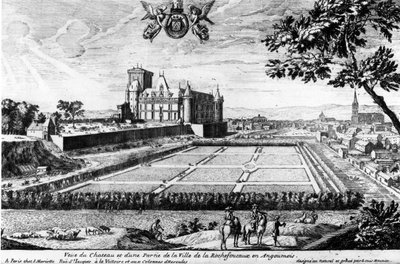 Chateau de la Rochefoucauld i Liancourt; gravyr av Louis Menier - Familjearkiv. av Louis Meunier
