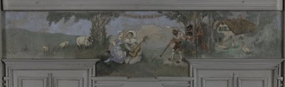 Pierrot et Colombine - Modell för Jean Coquelins matsal, Villa Longchamp, Neuilly, omkring 1900 (olja) av Louis Morin