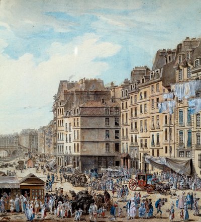 Maritimt liv på hamnen i hamnen i Paris 1782 Peniches och kommersiella aktiviteter på Seine. Detalj. Teckning av Louis de Lespinasse (1734-1808) 1782 Paris, Musee Carnavalet av Louis Nicolas de Lespinasse