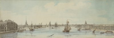 Utsikt över floden Nevas strand mellan Vinterpalatset och Vetenskapsakademin av Louis Nicolas de Lespinasse