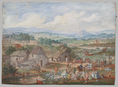 En festpicknick nära en by av Louis Nicolas van Blarenberghe